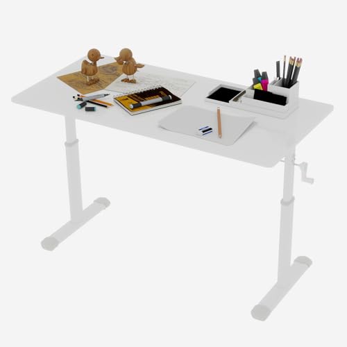 47" Height Adjustable Desk Sit Stand Study Table Kids, White | Ergonomic Home Office | Wooden Gaming | Compact Skinny Standing | Minimalist Raising | Bedroom - color: 47"+white