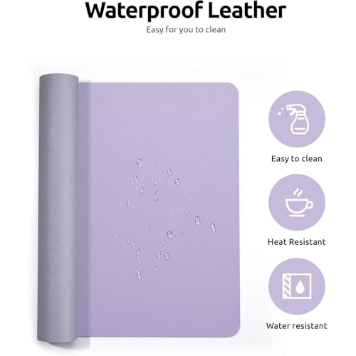 Desk Pad, Leather Non-Slip Laptop Computer Desk Keyboard Mat, Table Protector Blotter Mat, Large Mouse Pad (24" x 12")-Purple - color: Purple