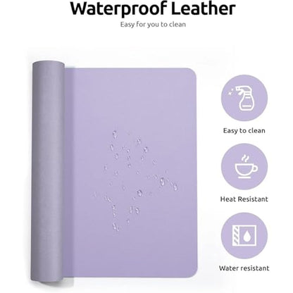 Desk Pad, Leather Non-Slip Laptop Computer Desk Keyboard Mat, Table Protector Blotter Mat, Large Mouse Pad (24" x 12")-Purple - color: Purple