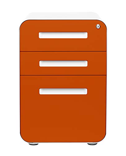 Laura Davidson Furniture Stockpile 3 Drawer File Cabinet with Lock - Under Office Desk Metal Filing Cabinet, Legal/Letter File Folders, Wheels and Stationary Feet, Pre-Assembled, Orange Faceplate - color: Orange Faceplate