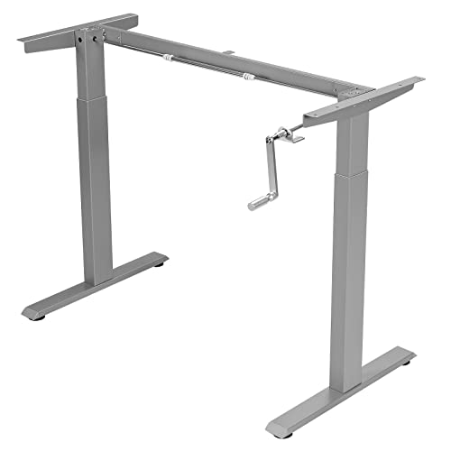Sit to Stand Workstation Frame, Manual Height Adjustable Standing Desk Frame w/ Foldable Hand Crank, Cable Tray & Hanging Hook, Adjustable Footpads, Ergonomic Desk Frame for Home Office, Black (GREY) - color: Grey