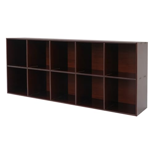 10 Cube Storage Organizer - Pine Wood Bookshelf - Cube Shelf - Vertical or Horizontal Bookcase - Open Book Shelf - Easy Assembly for Bedroom, Living Room, Office - Brown - size: 10 Cube