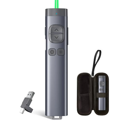N97s Presentation Clicker for Powerpoint Presentations with Digital Pointer | ①Green Laser Pointer ②Metal Housing ③Magnifier/Highlight/Mouse Left Click ④TV Screen & Projector Clicker ⑥Bluetooth & USB-AC - color: Green - BLE&USB-AC