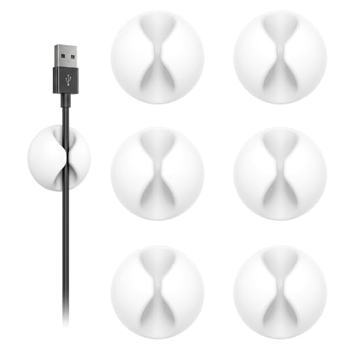Shintop 6pcs Cord Holder, Self-Adhesive Cable Clips for Phone Chargers | Rubber Wire Organizer, Desk Cable Management, Residue-Free, Easy Reach, Secure Hold, for Phone Chargers, USB, and Mouse Cords - color: White, size: Small