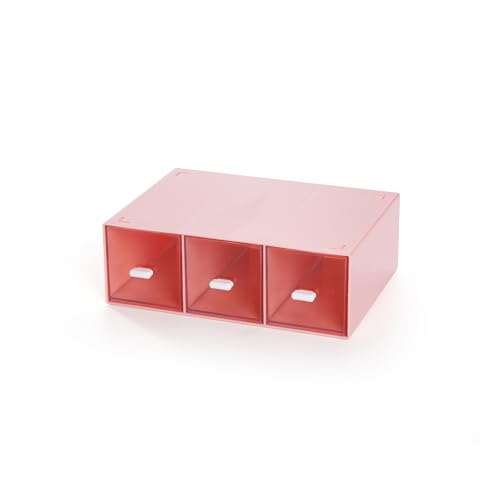 Desk Organizer 3 Drawers, Stackable Makeup Organizer, Small Toolbox | 1 Teir Pink, Plastic Mini Drawers, Pen Storage Box, Tabletop Craft Storage, Office Supply Organizer, Vanity Organizer - color: 1 Tall Layer & 3 Drawers, Pink