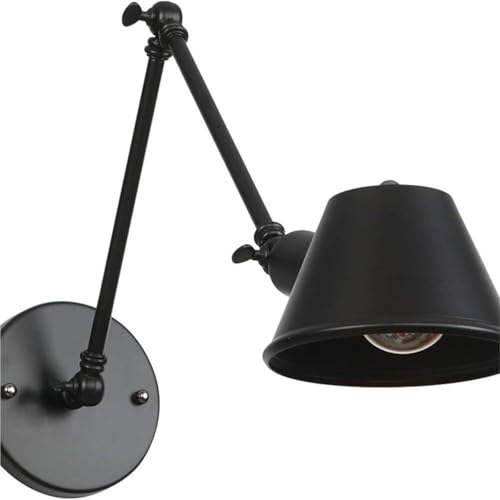 Vintage Black Swing Arm Wall Sconce Adjustable Metal Reading Lamp Warm Light Mounted for Bedroom Headboard Study Room Living Sofa Side