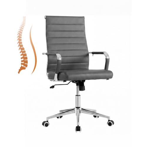 Okeysen Ergonomic Office Desk Chair, Modern PU Leather Conference Room Table Chairs Ribbed, High Back Executive Swivel Rolling Chair for Home, Office (Grey-Ribbed) - color: Grey-ribbed