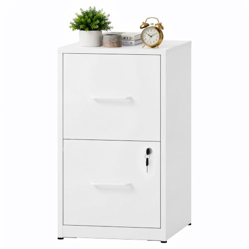 2 Drawer File Cabinet with Lock, 25.6" H Small File Cabinet - color: White, size: 25.6"H - 2 Drawer