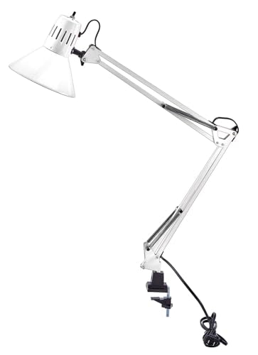 Bostitch Office VLF100-WHT Swing Arm Desk Lamp with Clamp Mount, 36" Reach with Multi-Joint Adjustment, Includes Replaceable LED Bulb (VLF), White - size: Clamp 36" Reach, style: Clamp, White