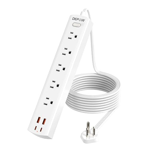 Surge Protector Power Strip with 5 Outlets 4 USB Ports, 10FT Extension Cord | Flat Plug with Multiple Outlets for Home Office Dorm, 1700J Surge Protection, Widely Spaced Outlets(1.5IN), Wall-mountable - color: White, size: 10 FT (3 prong plug)
