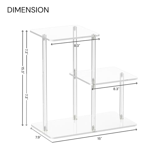 Acrylic Desktop Bookshelf, 7.9" D x 15" W x 15.3" H, Small Desktop Shelves Organizer, 3-Tier Clear Mini Table Top Shelf for Office Supplies and Desk Accessories, Easy Assembly