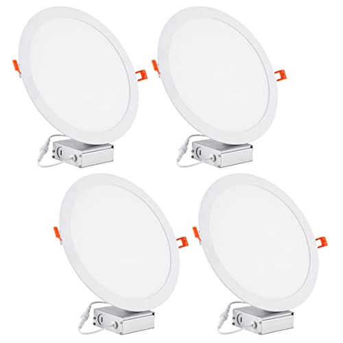 4Pack 11 Inch Ultra Thin LED Recessed Ceiling Light with Junction Box, 6000K Daylight, 24W 110V Eqv,Recessed Lighting, Slim No Dimmable Can-Killer Downlight,Canless Lights 2150LM High CRI80+ - color: 6000K ( Clear White）- Non-Dimmable, size: Hole Size 11