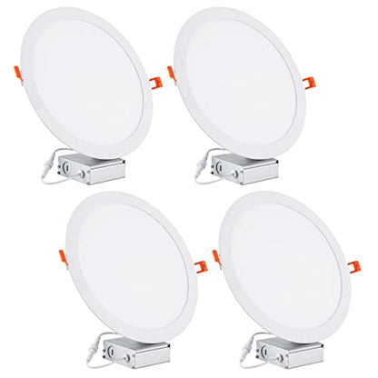 4Pack 11 Inch Ultra Thin LED Recessed Ceiling Light with Junction Box, 6000K Daylight, 24W 110V Eqv,Recessed Lighting, Slim No Dimmable Can-Killer Downlight,Canless Lights 2150LM High CRI80+ - color: 6000K ( Clear White）- Non-Dimmable, size: Hole Size 11
