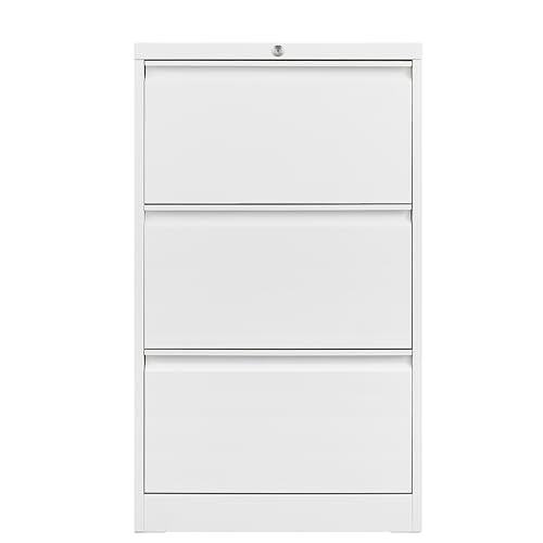 Garvee 3 Drawer Lateral File Cabinet, Heavy Duty Metal Filing Cabinet | White File Cabinet with Lock for Home Office, for Legal/Letter/f4/a4 Hanging Files with Business Card Holder