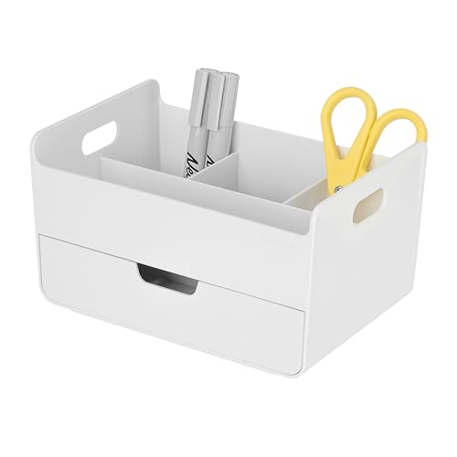BLUE GINKGO Portable Desk Organizer, White, Made in Korea | 3 Compartments. Half Drawer. Everyday Storage. - color: WHITE, size: Portable