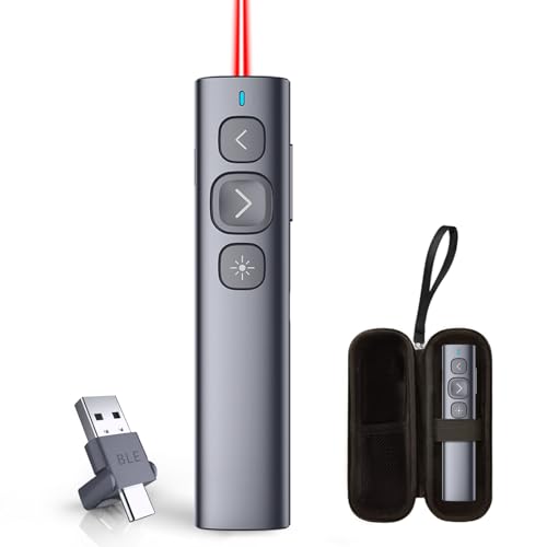 Norwii N95 Presentation Clicker with Red Laser Pointer for Presentations | PowerPoint Clicker for Presentation Remote, Long-Range Wireless Presenter Pointer, Rechargeable Slide Advancer for PC/Laptop - color: Red Light, size: BLE&USB-AC