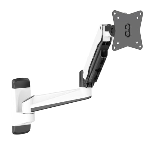 SHOPPINGALL Fully Adjustable Single Gas Spring Wall Mount LCD with Swing Arm for Monitors Screens up to 32" - SA-GA12W+A05-White