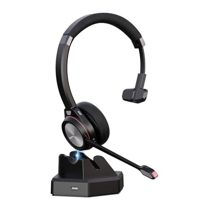 Bluetooth Headset with Microphone & Mute Button, 30 Hrs Working Time, Mono Noise Cancelling for PC Laptop Teams Zooms Work Business Meeting