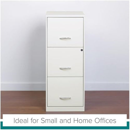 Scranton & Co 18" Deep 3 Drawer Metal Vertical Filing Cabinet, Letter Size, Locking, Home Office, in Pearl White