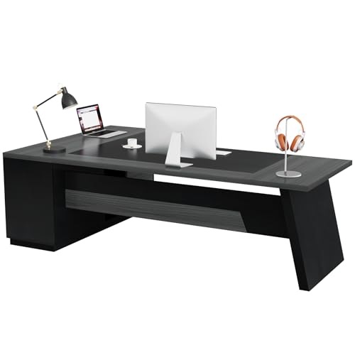 Tribesigns 78" L-Shaped Executive Desk, Large Modern Office Desk with Drawers and Lateral File Cabinet, Business Furniture with Storage Shelves, Big Computer Desk for Home Office (Grey + Blcak) - color: Grey + Blcak