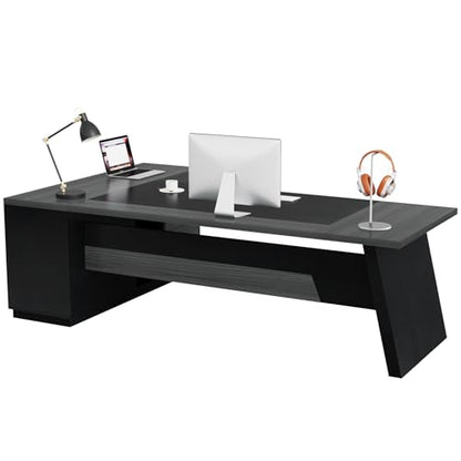 Tribesigns 78" L-Shaped Executive Desk, Large Modern Office Desk with Drawers and Lateral File Cabinet, Business Furniture with Storage Shelves, Big Computer Desk for Home Office (Grey + Blcak) - color: Grey + Blcak