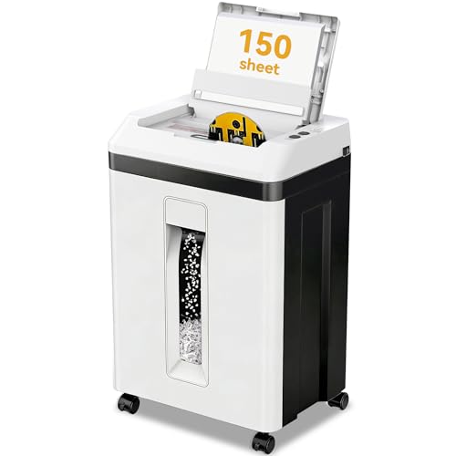 150-Sheet Paper Shredder Heavy Duty, Micro Cut and CDs/Cards, P5 Ultra Security, 60 Min Non Stop Shredder for Home Office, 5.3 Gallon Bin with Wheels, <60 dB (OL289) - size: 150 Sheet Auto Feed