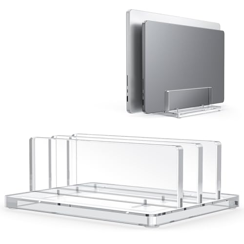 OMOTON Vertical Laptop Stand, Clear Acrylic Dual Holder for MacBook Gaming - size: Dual-Clear