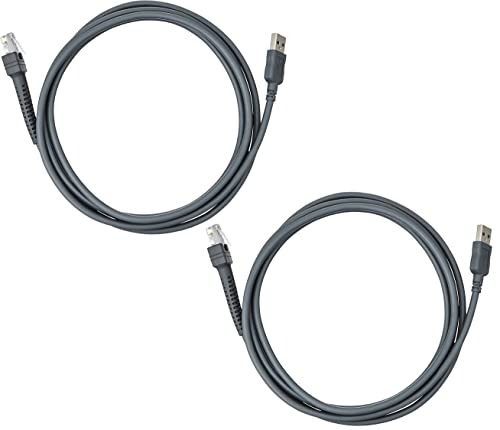 (2 Pack) Zebra Symbol Replacement Cable for LS2208 Series Handheld Barcode Scanner Gray CBA-U01-S07ZAR LS2208/A LI2208 LS4278 STB4278 LI4278 USB to RJ45 Compatible (2M / 6FT Flatted USB Port)