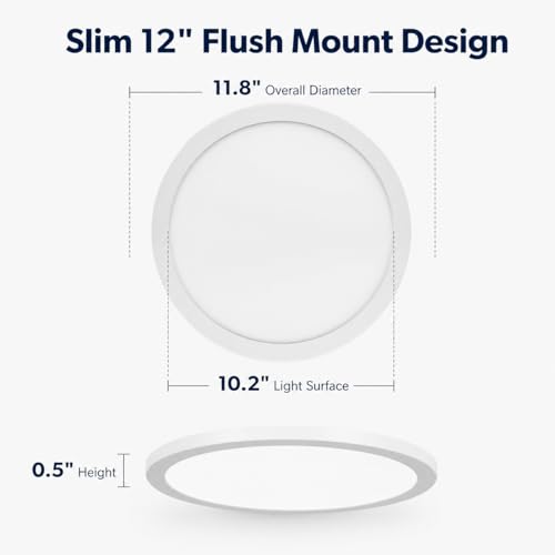 KSANA 12 Inch LED Flush Mount Ceiling Light, 5 CCT Selectable Ultra-Slim Round Flat Panel Light, Triac Dimmable 5%-100%, 24W 2160LM Ceiling Light Fixture for Kitchen, Bedroom, Hallway, Office - size: 12 Inch