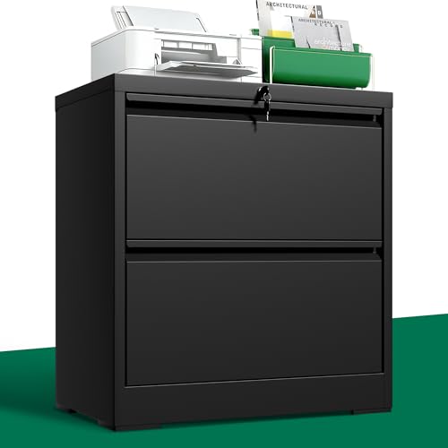 2 Drawer Lateral File Cabinet, 26.8"W Filing Cabinet for Home Office, Black | Heavy-Duty Steel Locking File Cabinet, Hanging Letter/Legal/A4 Size, Full-Extension Drawer, Assembly Required - color: Black, size: 2 Drawers (26.77 in Width)