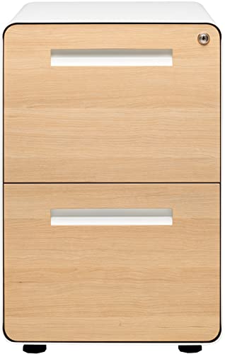 Laura Davidson Furniture Stockpile 2 Drawer Mobile File Cabinet with Lock - Under Desk Metal Filing Cabinet, Legal/Letter File Folders, Wheels and Stationary Feet, Pre-Assembled, White/Wood - color: White/Wood