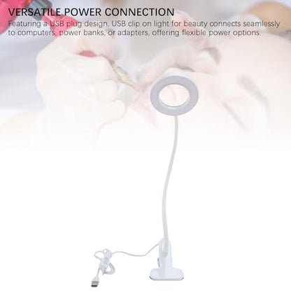 Rosvola 10X Magnifying Glass, Clip on Desk Lamp, Magnifier Lamp with Clamp, 3 Color Modes Adjustable, Flexible Gooseneck LED Desk Lamp Hands for Craft Reading Painting