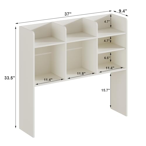 ChooChoo Desk Hutch Dorm, Desktop Bookshelf with 7 Shelves - color: Off White, size: Without LED