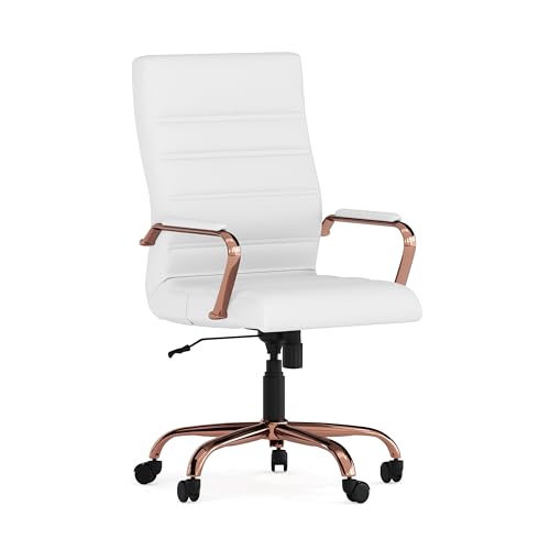 Flash Furniture LeatherSoft Executive Office Chair, White/Rose Gold | 360° Swivel, Height Adjustable, Commercial Grade - color: White Leathersoft/Rose Gold Frame