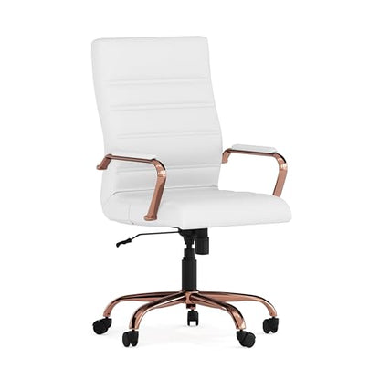 Flash Furniture LeatherSoft Executive Office Chair, White/Rose Gold | 360° Swivel, Height Adjustable, Commercial Grade - color: White Leathersoft/Rose Gold Frame