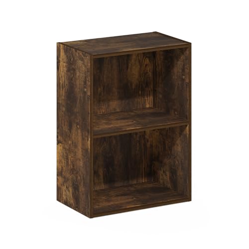 Furinno LUDER Book Shelf, 2-Tier Modern Bookshelf, Open Shelves Bookcase, 9" x 16" x 21", for Living Room, Bedroom, Home Office, Amber Pine - color: Amber Pine, size: 2-Tier, 9 x 16 x 21