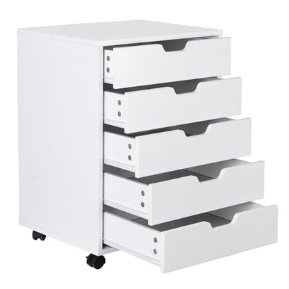 Nouva 5-Drawer File Cabinet Chest - Vertical Mobile Filing Cabinet w/Wheels,Under Beside Desk Chest Storage Printer Stand for Home Office,White - color: White