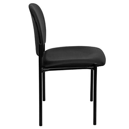EMMA + OLIVER Black Vinyl Stackable Steel Side Reception Chair - color: Black Vinyl
