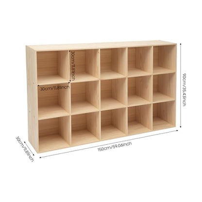 15 Cube Storage Organizer - Solid Wood Bookshelf - Cube Shelf - Vertical or Horizontal Bookcase - Open Book Shelf - Easy Assembly for Bedroom, Living Room, Office - size: 15-Cube