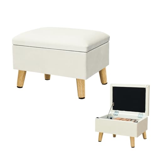 lumizone Small Ottoman with Storage Foot Rest Foot Stool Beige - color: Beige