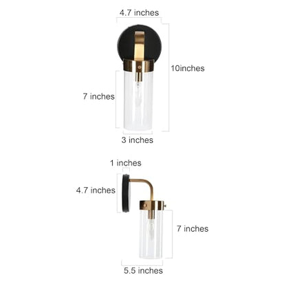 KSANA Wall Sconces, Black and Gold Wall Lights for Bedroom, Modern Glass Bathroom Wall Lamps for Living Room, Hallway - size: Fixed - Slim-Cylinder Shade