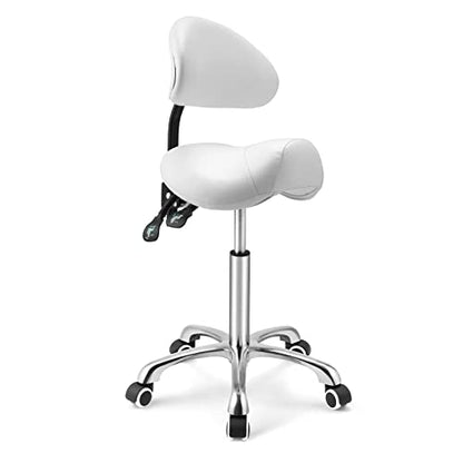 Kaleurrier Saddle Stool with Back Rest,Rolling Saddle Chair for Salon - color: White, style: With Back
