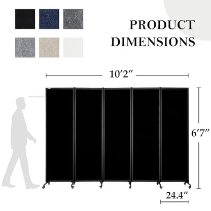 Room Partition 2.0 Upgrade Version,10'6"L* 6'7"H,5 Panel,Black - color: Black, size: 5