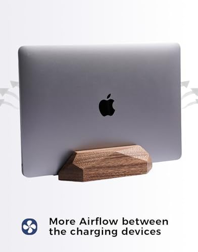 Dual Laptop Holder Adjustable Vertical Laptop Stand, 2 Slots MacBook Stand Wood,Wooden Laptop Stand,Vertical Laptop Holder for Desk, Widen Dock Fits All MacBook/Surface pro - color: 2 slot walnut