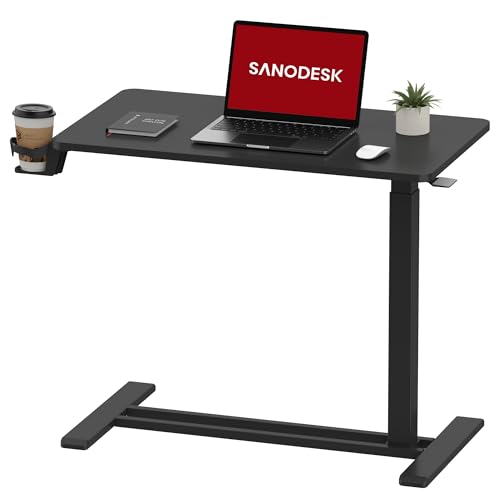 SANODESK 32'' Mobile Standing Desk with Hidden Wheels,Pneumatic Laptop Desk | Sofa Computer Cart Movable Height Adjustable Table Small Sit Stand Desk for Home Office Hospital Use,31.5" W x 17.7" D,Black - color: Black, size: 32x18