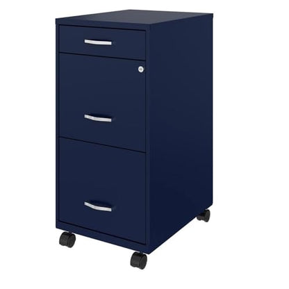 Pemberly Row 3 Drawers 29.52" Vertical Navy Metal Filing Cabinet Lockable Pre-Assembled Movable Letter Size for Home, Office - color: Navy
