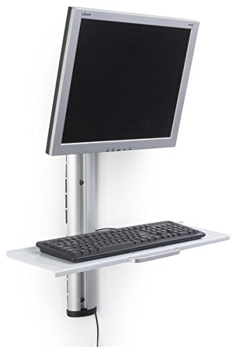 Displays2go Adjustable Monitor Display for Wall Mounting, Silver, White | Adjustable Height, Aluminum Build, VMSSWWM27 - color: Silver