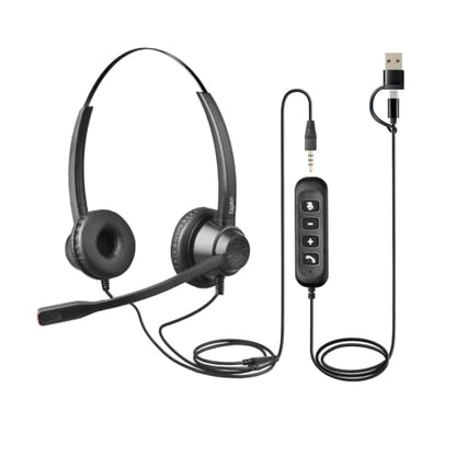 X1D Dual Ear Office Headset with USB-C/A & 3.5mm - Noise Cancelling Mic, Binaural Focus - Wired Headset for PC Laptop, Zoom & Teams, All-Day Comfort