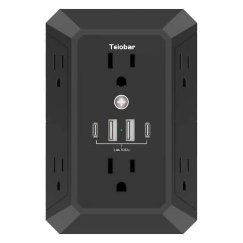 Multi Plug Wall Outlet Surge Protector with 6-Outlet & 4 USB Ports(2USB-C) | Teiobar Outlet Extender with 1680 Joules, Multiple Outlet Splitter for Home Office Dorm Room Essentials, ETL Listed, Black - color: Black, size: 6-Outlets/Non-Night Light