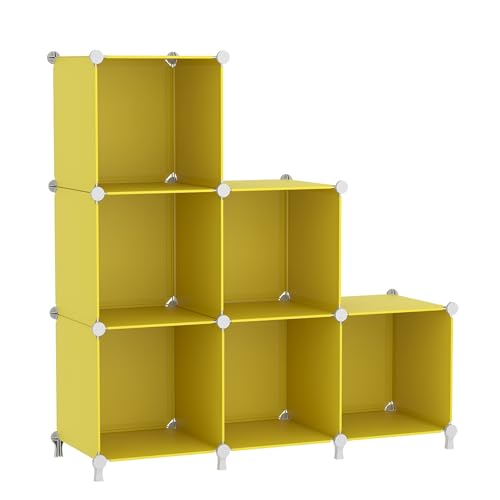 AWTATOS Cube Storage Organizer, 6 Cube Closet Storage Shelves, Yellow | Stackable Storage Cubes Shelf Bookshelf, DIY Portable Closet Organizer, Plastic Clothes Shelving for Bedroom, Home - color: Yellow